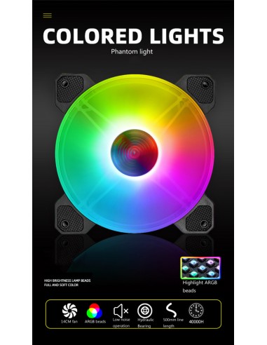 COOLMOON RGB ventilador 140mm para el chasis, 5V, colorido arcoíris, 39,5cfm