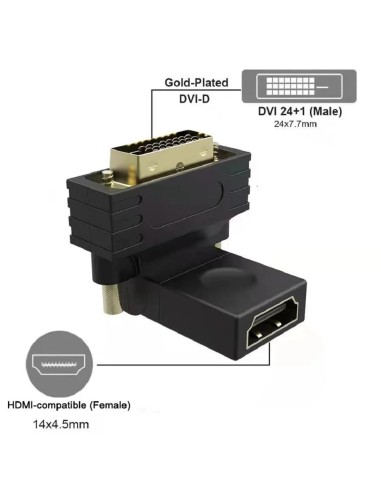 Adaptador DVI a HDMI, 90-180 grados de rotación